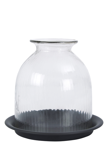 Ribbed Domed Glass Candle Holder Small